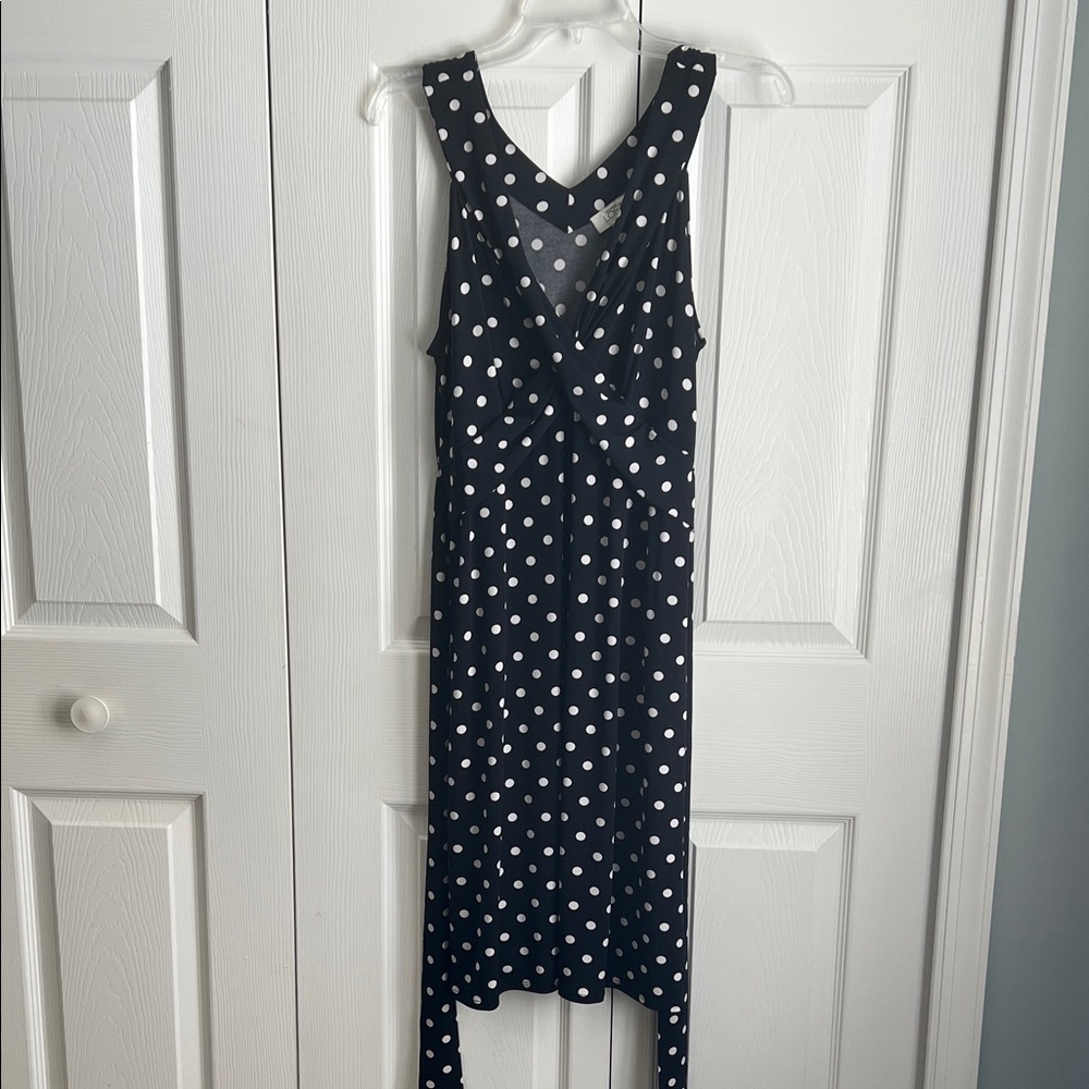 Ann Taylor LOFT Black&White Polka Dot Jersey V- Neck Pullover Dress Sz 10